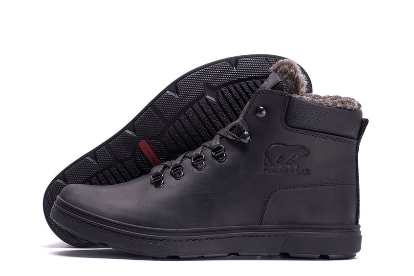 Чоловічі зимові шкіряні черевики Чорні ПК-B-1 бот leather