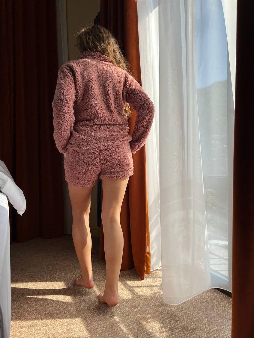 Женская мягкая пижама кофта и шорты Teddy мокко