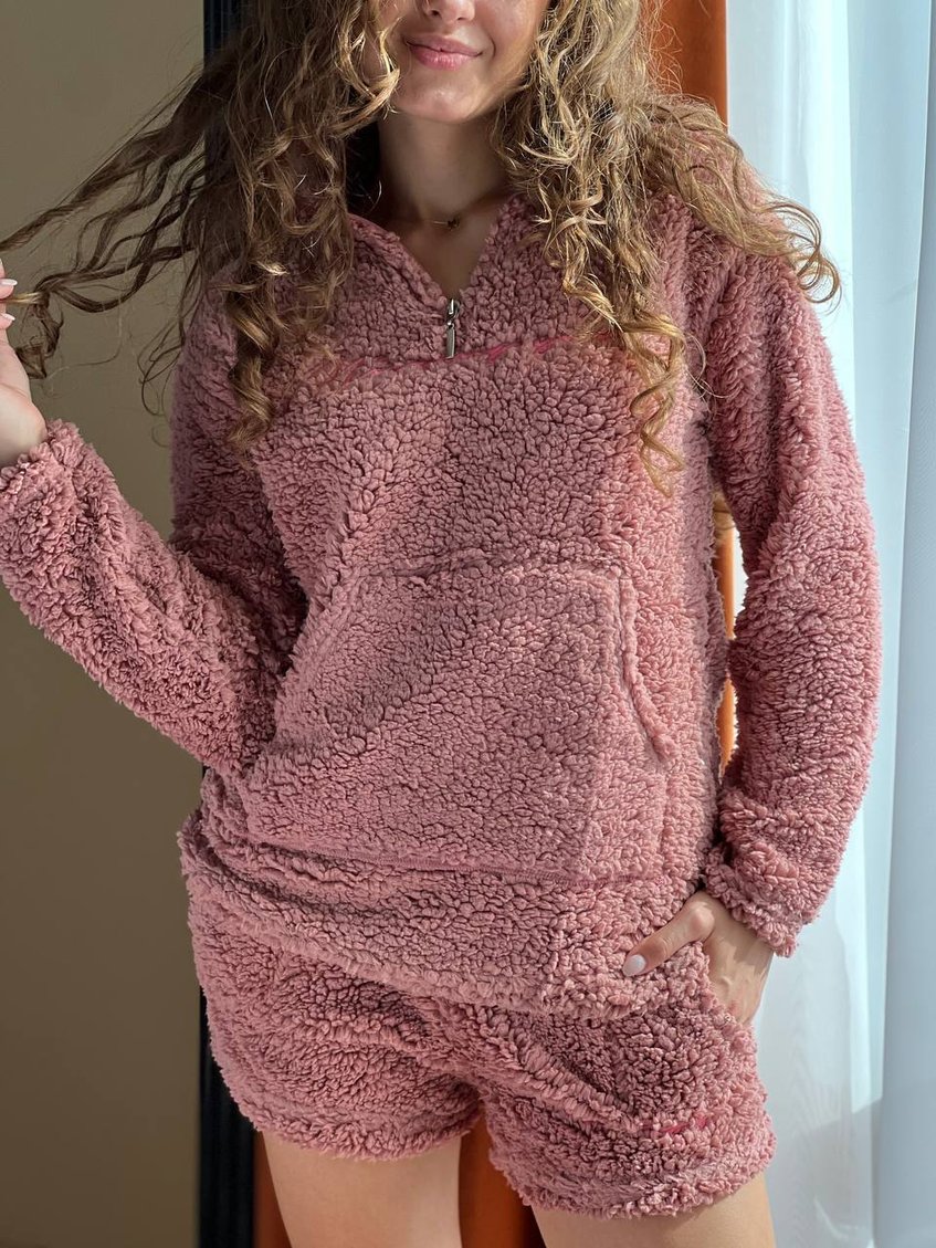 Женская мягкая пижама кофта и шорты Teddy мокко
