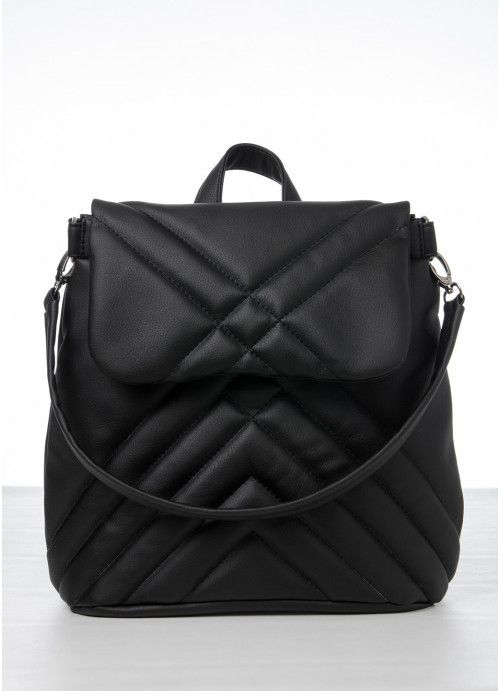 Жіночий рюкзак-сумка Sambag Loft строчений чорний SB-22011001