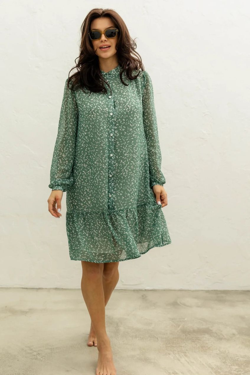 Легка сукня сорочка міні з рюшею внизу SEV-2061.5367 оливкова