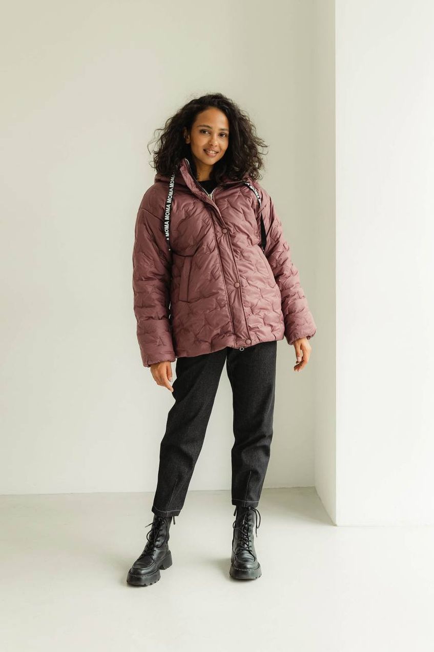 Женская короткая куртка на молнии с капюшоном SEV-2102.5486 розовая