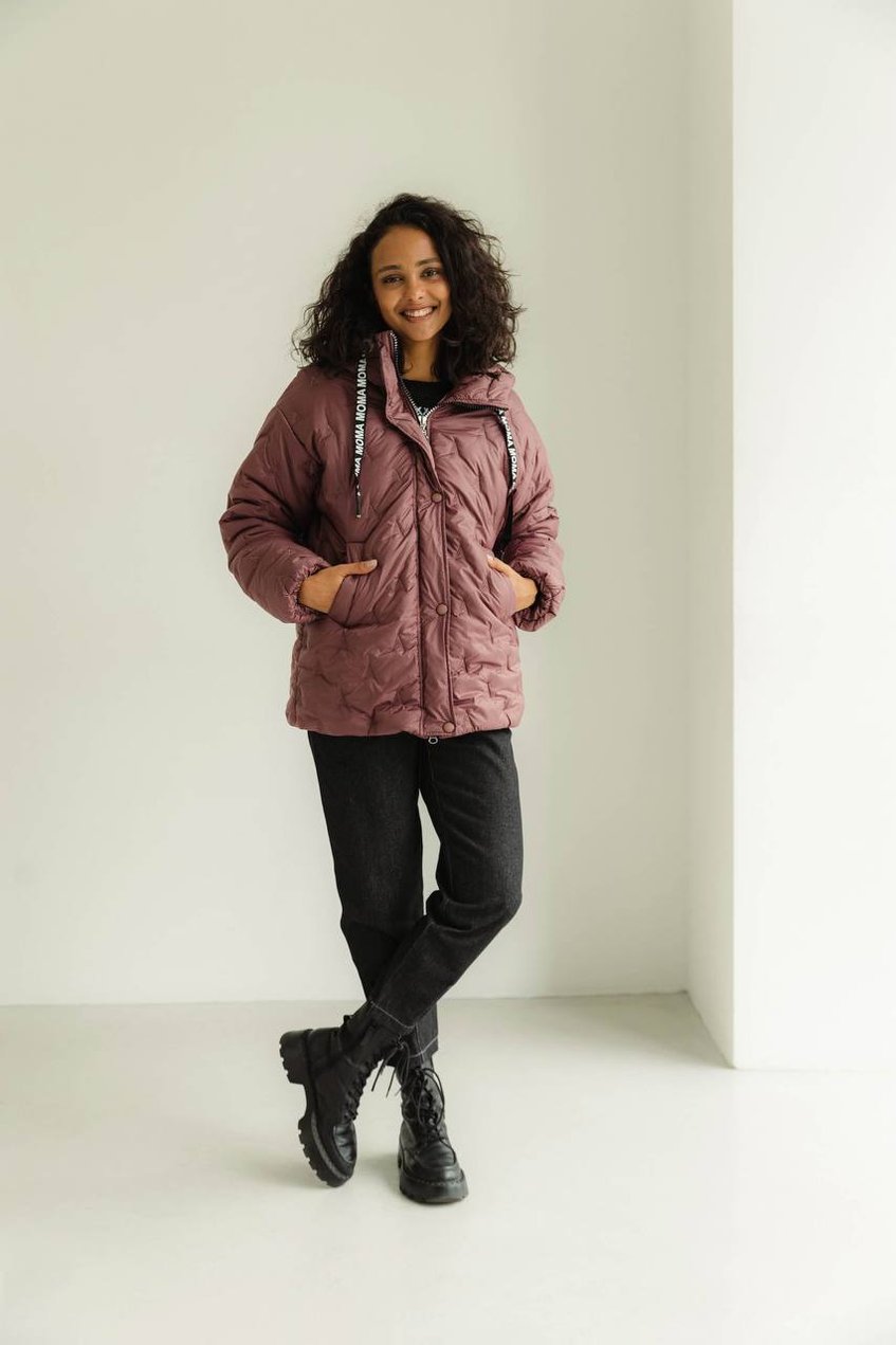 Женская короткая куртка на молнии с капюшоном SEV-2102.5486 розовая