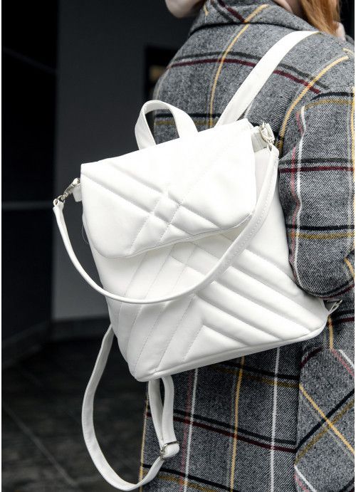 Жіночий рюкзак-сумка Sambag Loft строчений білий SB-22011008