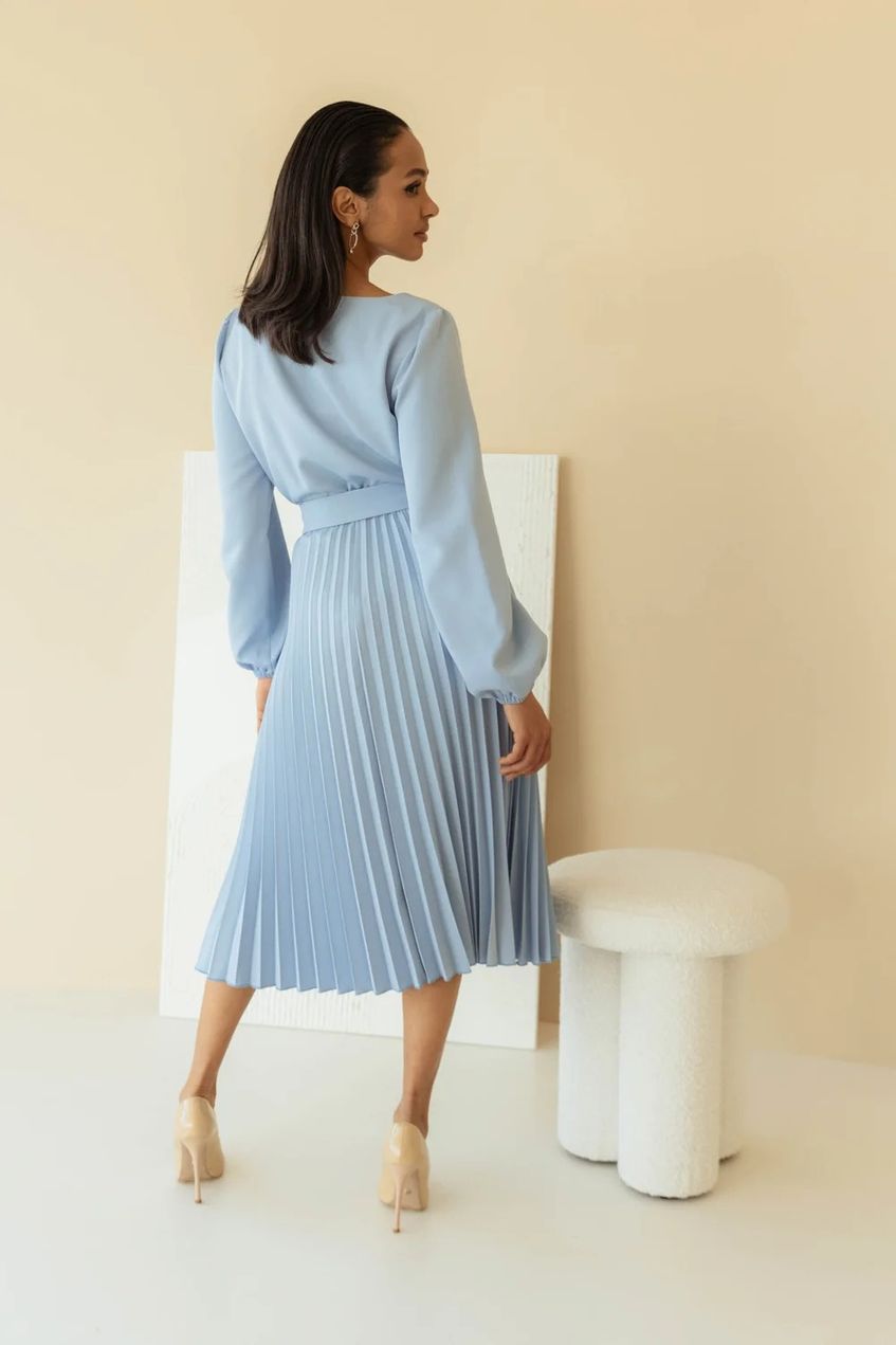 Женское повседневное плиссированное платье миди SEV-2138.5594 голубое
