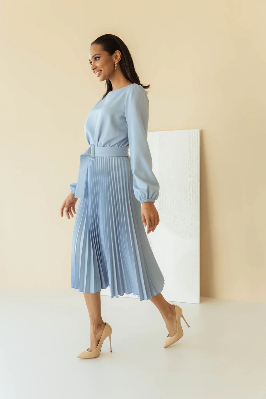 Жіноча повсякденна плісована сукня міді SEV-2138.5594 блакитна