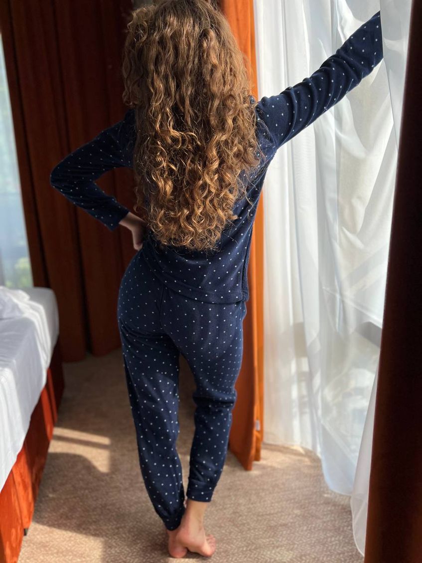 Женская мягкая пижама для повседневной носки с оленем синяя
