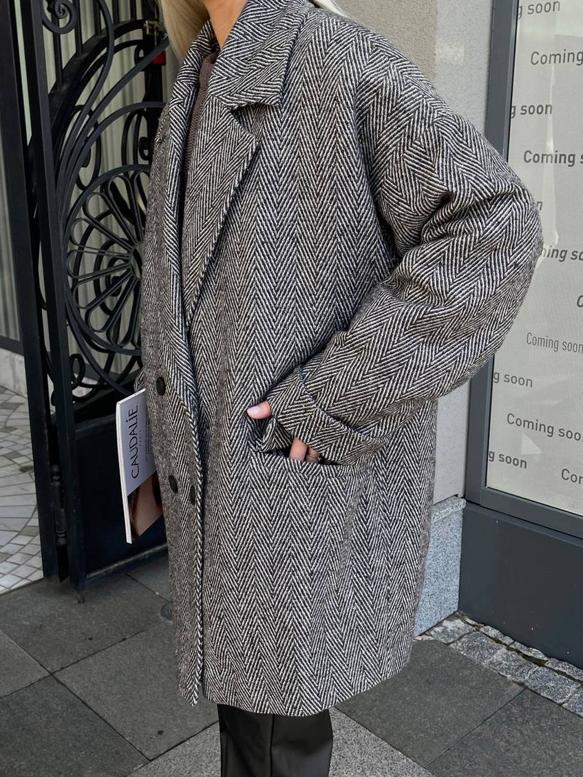 Женское двубортное пальто на утеплителе LL-237 графитовое