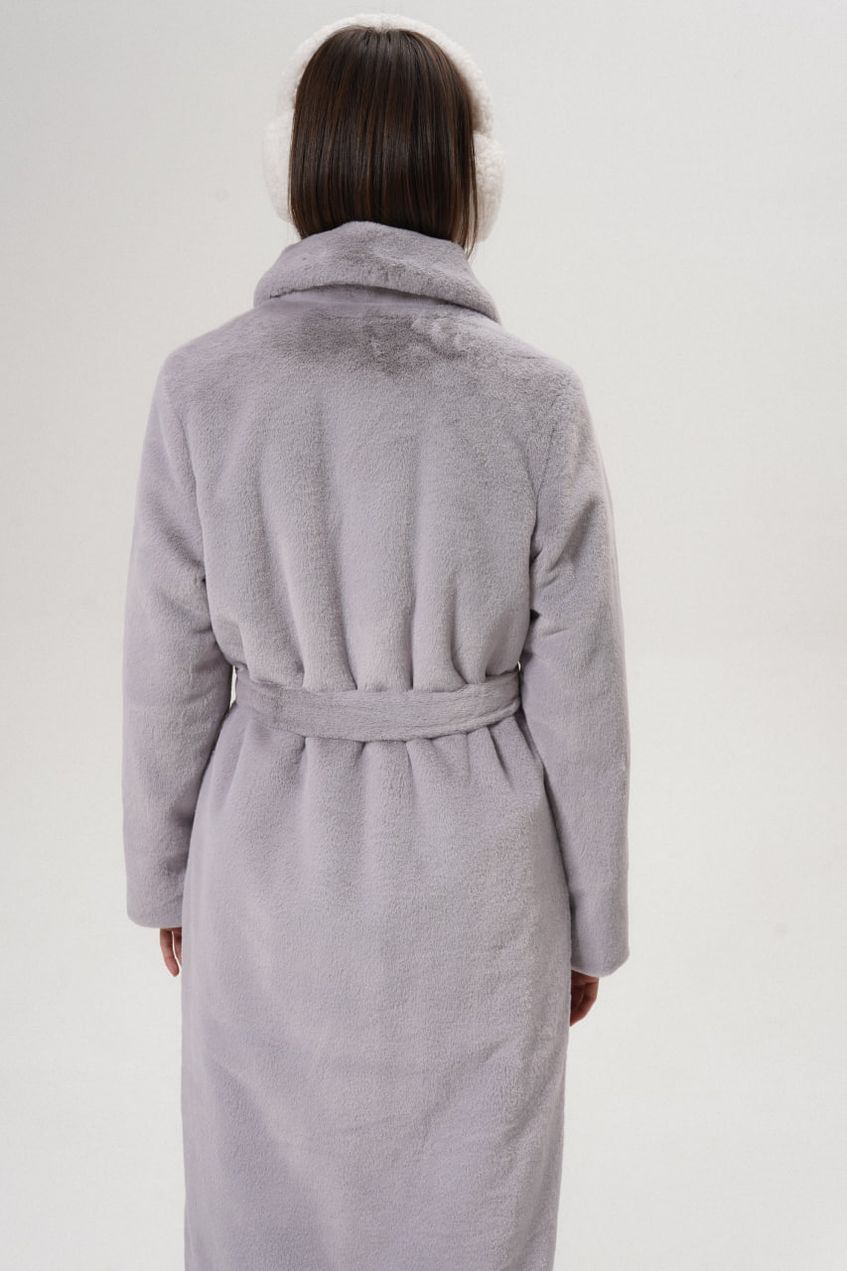 Женская теплая шуба из экомеха под кролика Серая 110см. XXL без капюшона