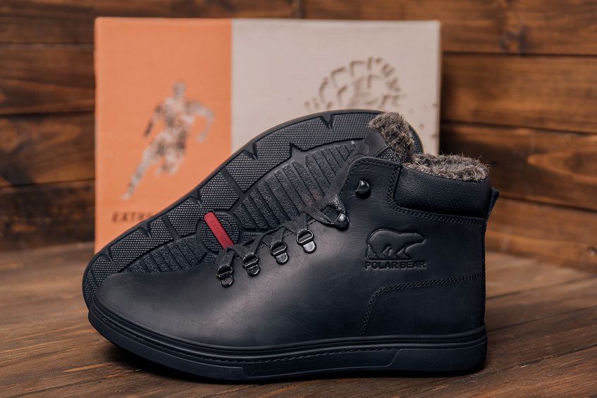 Мужские зимние кожаные ботинки Черные ПК-B-1 бот leather, 40