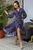 Довга жіноча сукня із запахом та воланами SEV-1321.4001 Синій з персиковим горохом, S