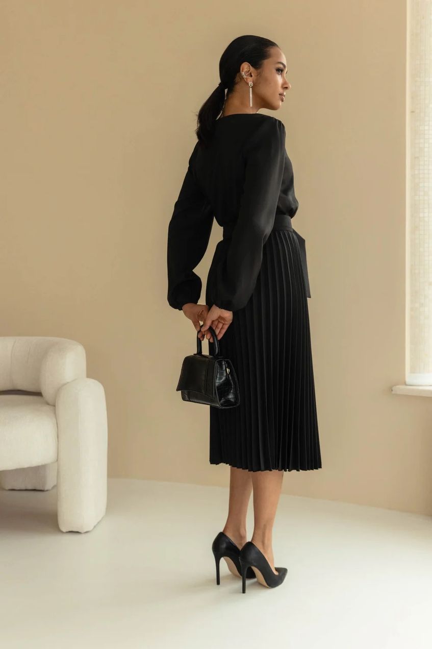 Женское повседневное плиссированное платье миди SEV-2138.5596 черное
