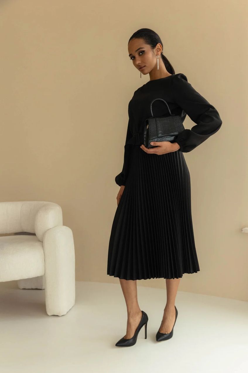 Жіноча повсякденна плісована сукня міді SEV-2138.5596 чорна