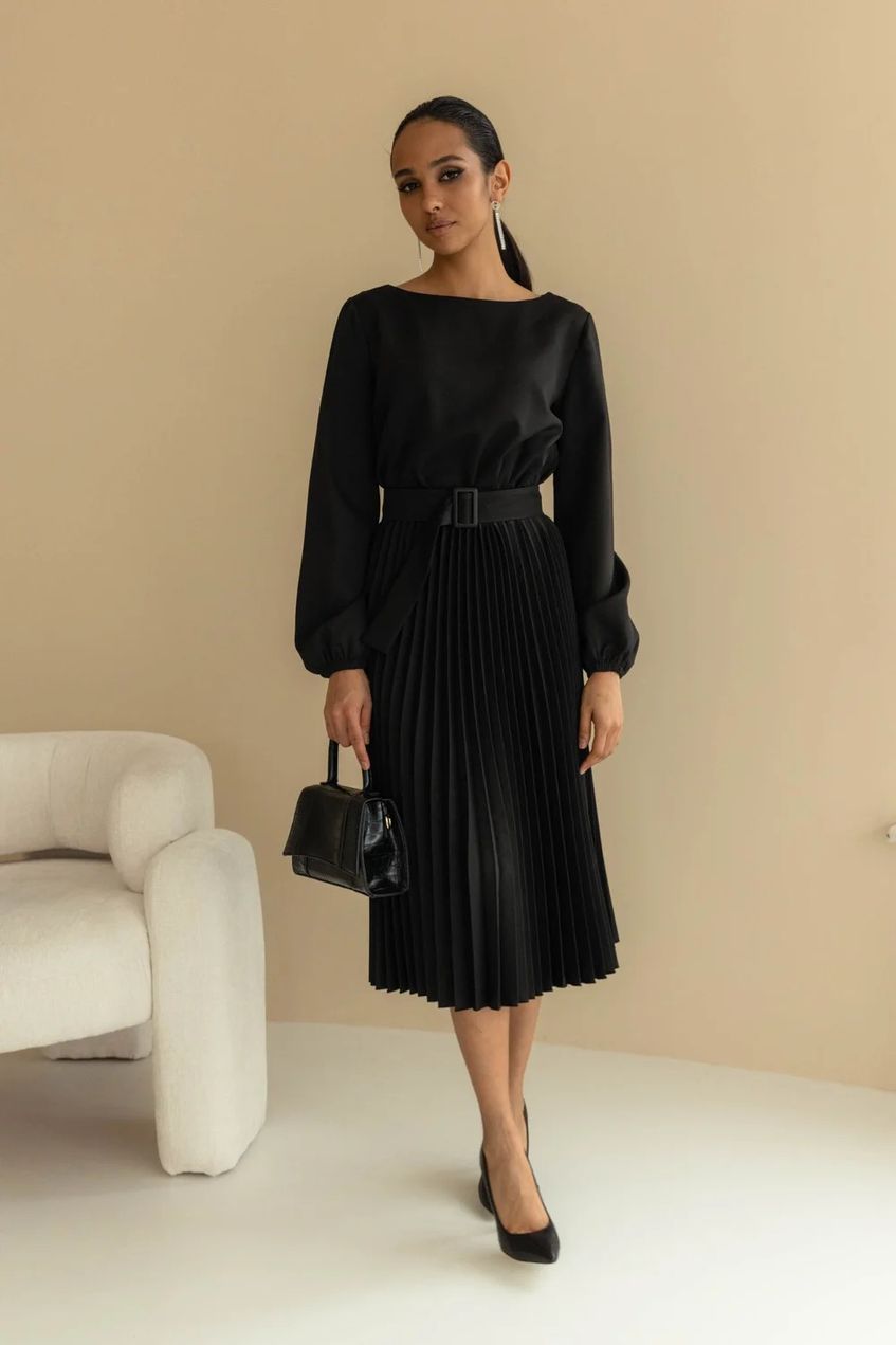 Жіноча повсякденна плісована сукня міді SEV-2138.5596 чорна
