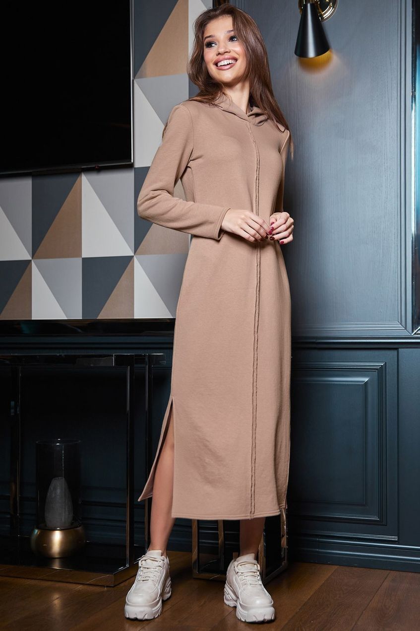 Довга жіноча сукня вільного крою з розрізами та капюшоном SEV-1622.4295
