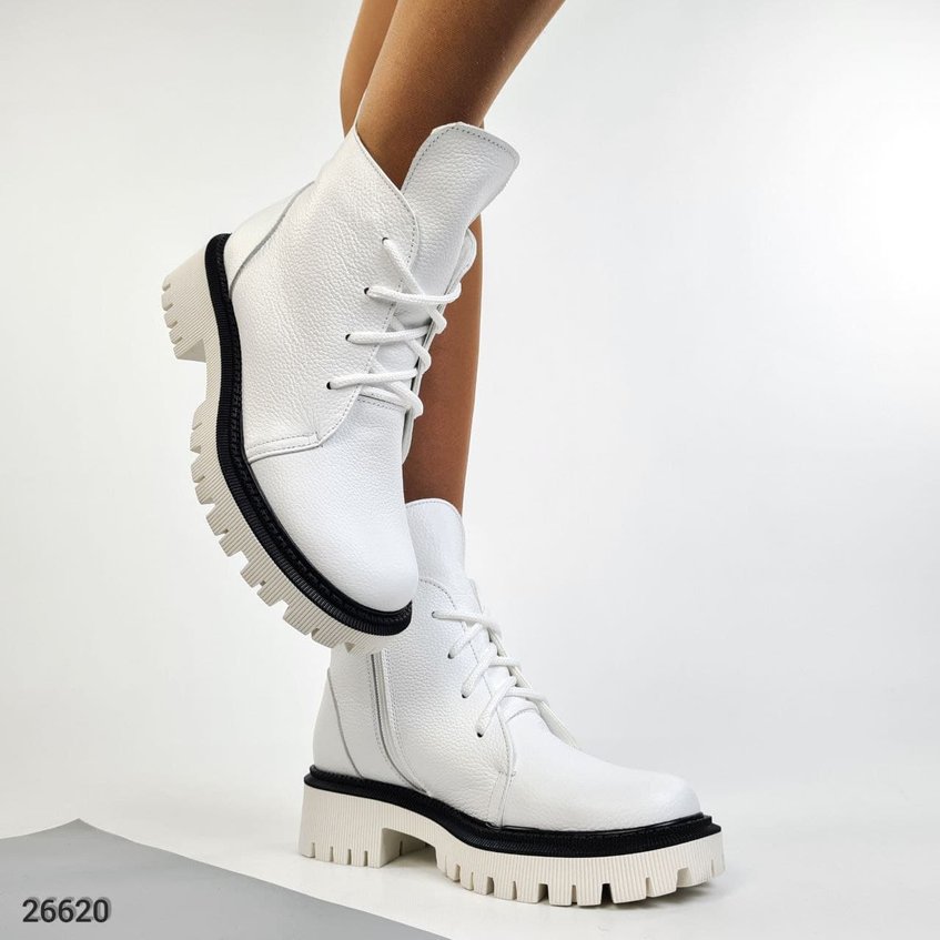 Жіночі білі черевики з натуральної шкіри LS-26620