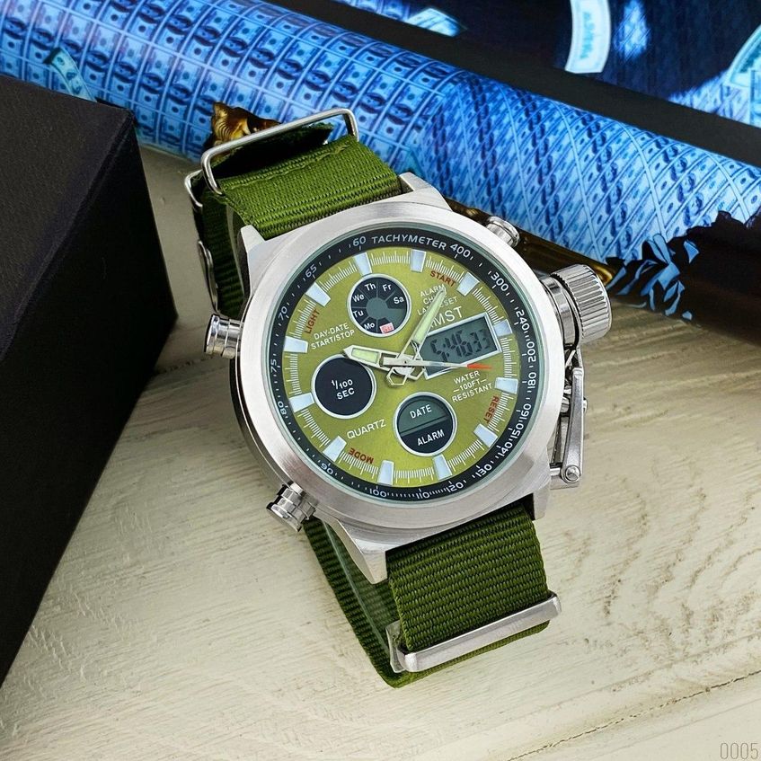 Часы мужские AMST 3003 Silver-Green Green Wristband AB-1094-0005