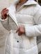 Женская длинная утепленная куртка пуховик с поясом LL-067 молочная