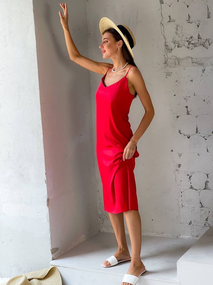Жіноча сукня комбінація на тонких бретельках Червона LL-103