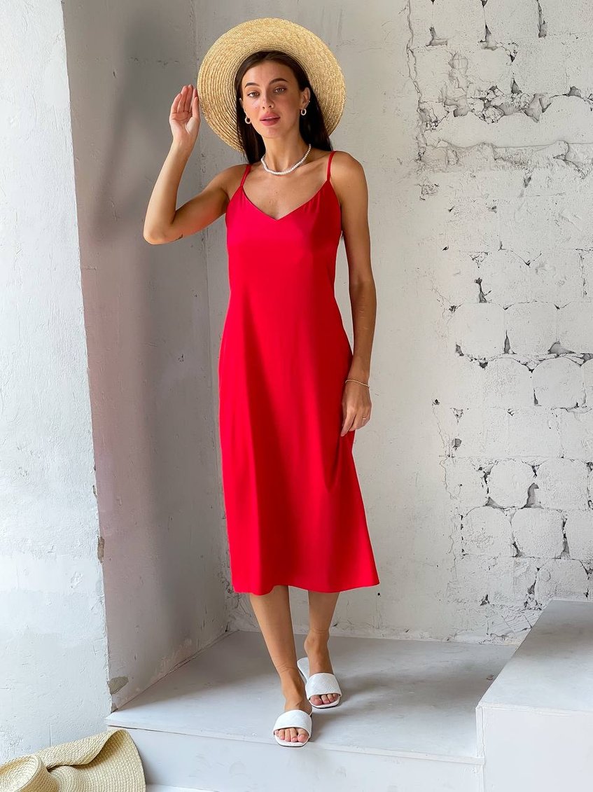 Жіноча сукня комбінація на тонких бретельках Червона LL-103