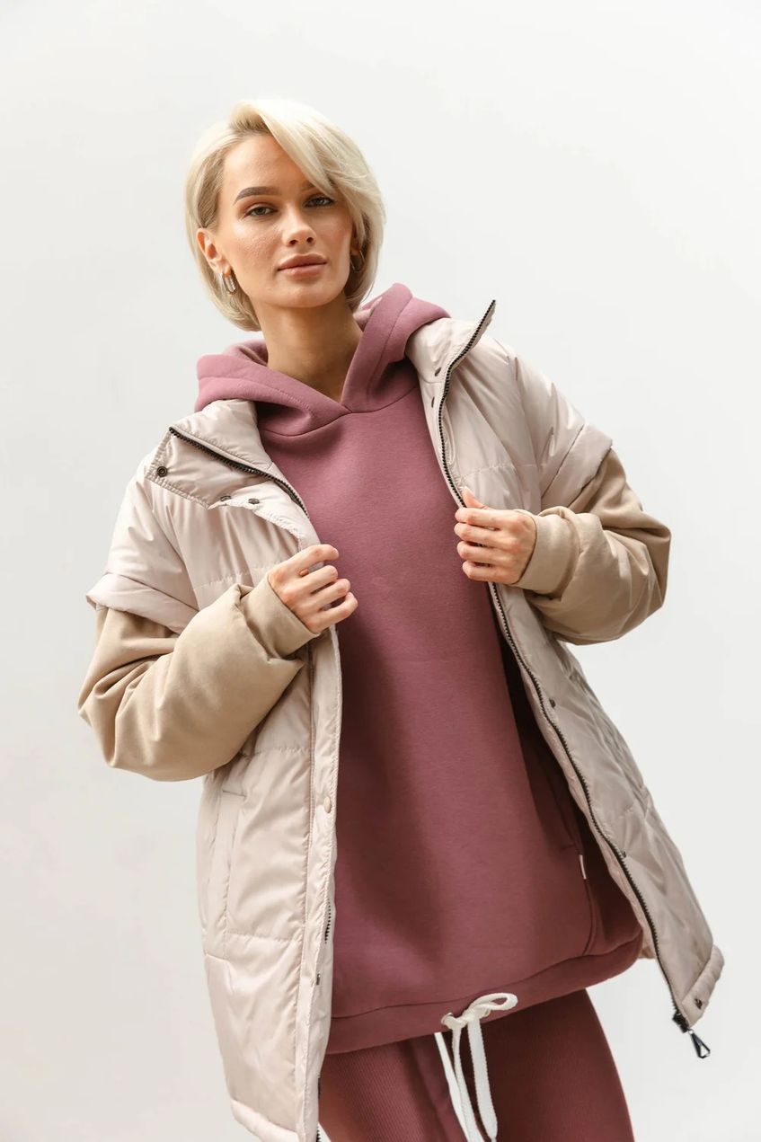 Жіноча утеплена куртка-жилетка без капюшона SEV-2088-1.5472 бежева