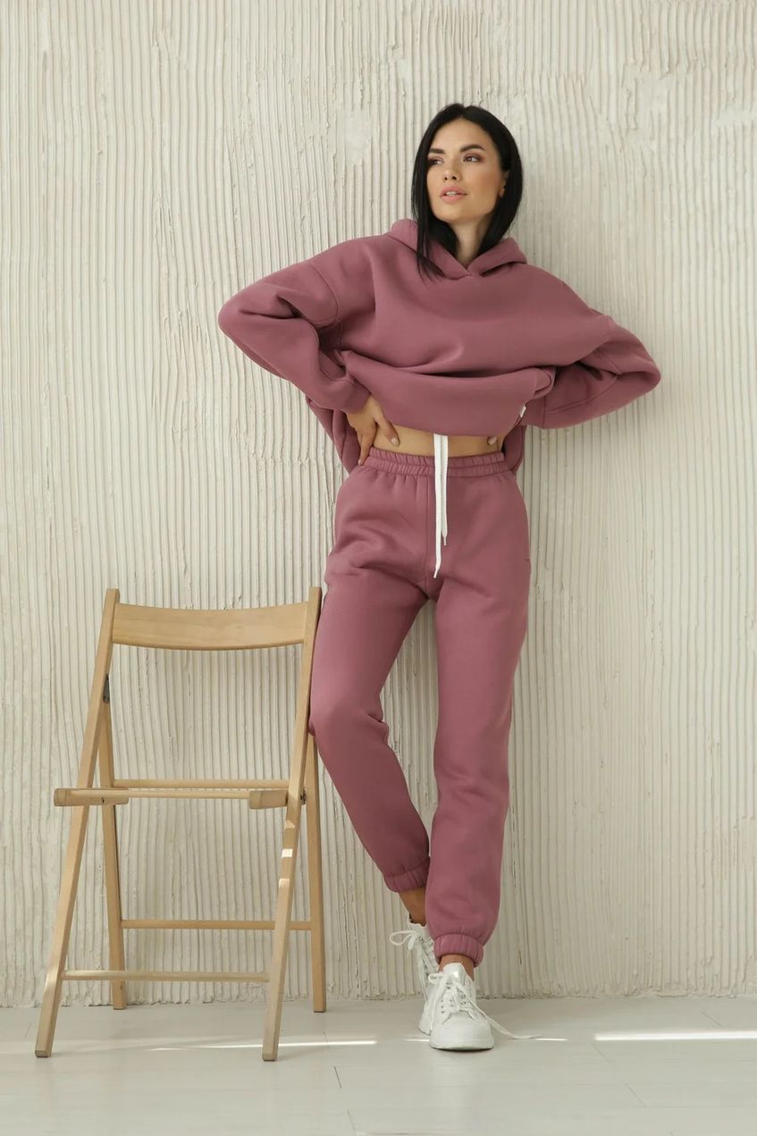 Женские утепленные спортивные брюки на флисе SEV-2093-2.5431 розовые