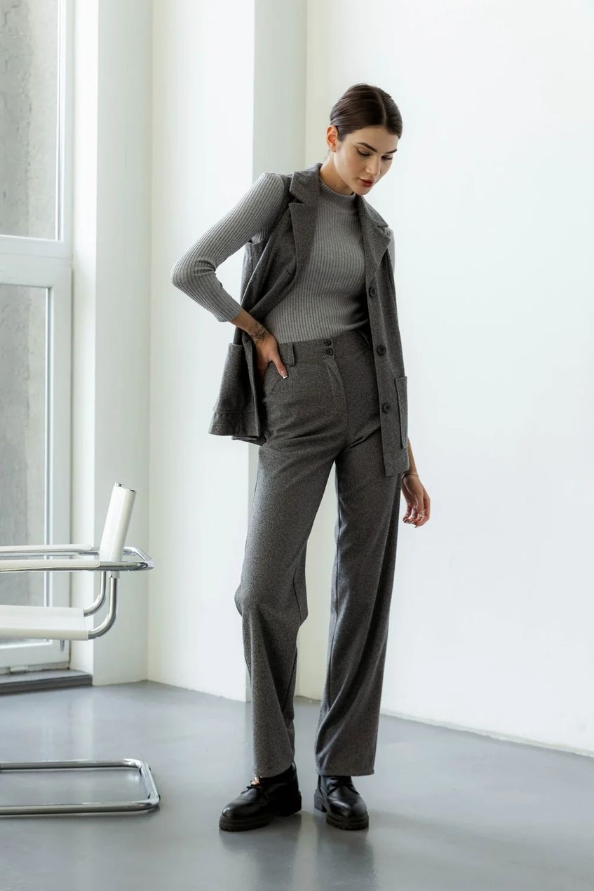 Женские классические широкие брюки прямого кроя SEV-2096.5455 серые