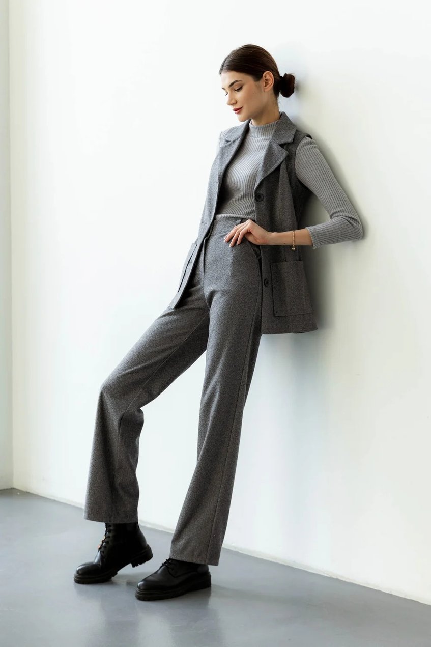 Жіночі класичні широкі брюки прямого крою SEV-2096.5455 сірі