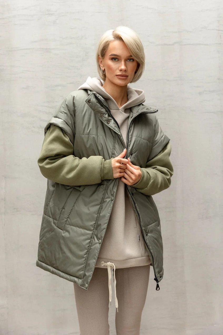 Жіноча утеплена куртка-жилетка без капюшона SEV-2088-1.5473 оливкова