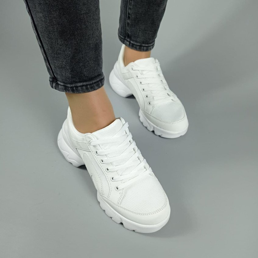 Женские кроссовки белые на шнуровке LА-ST8263-4