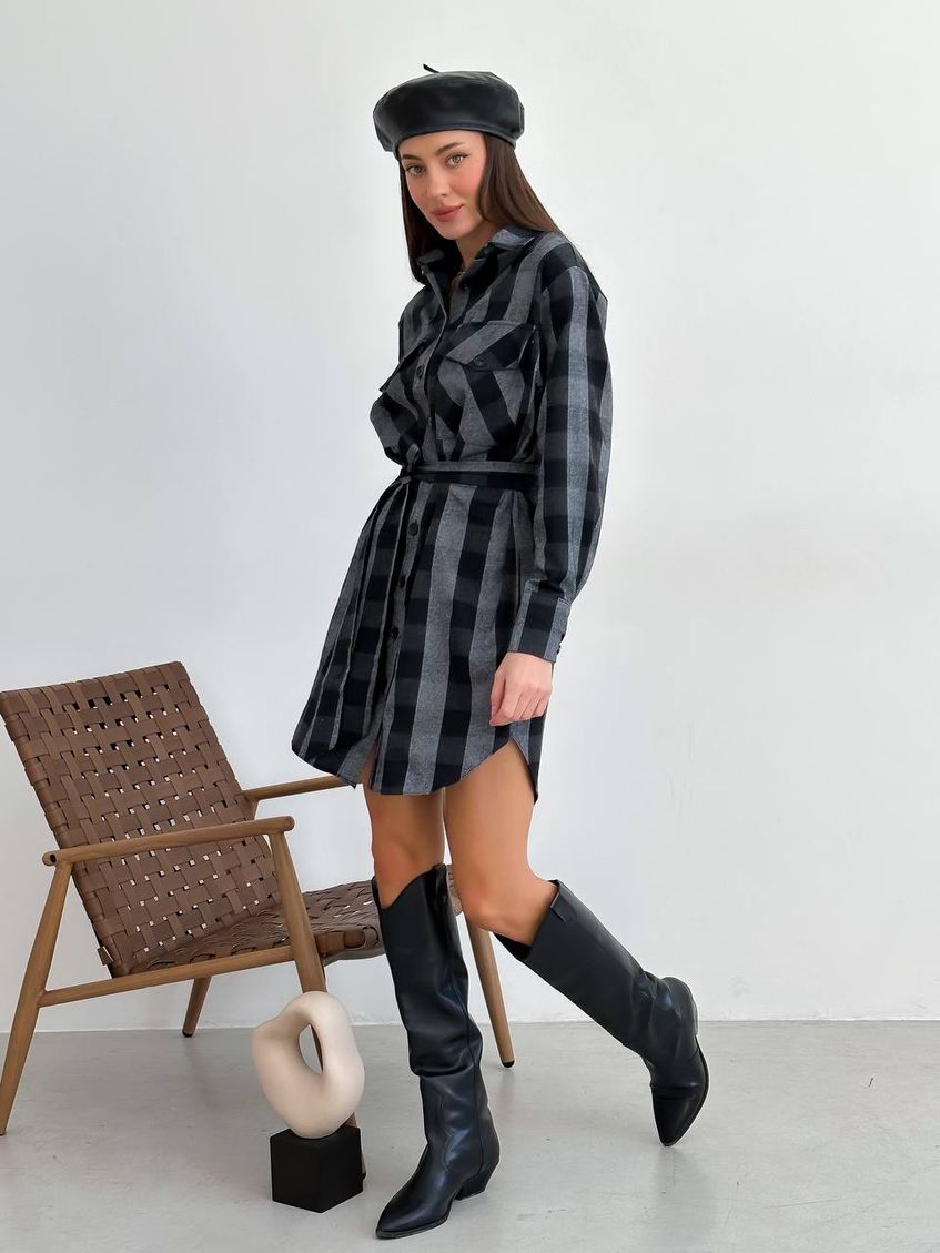 Жіноча байкова сукня-сорочка LL-168 Чорна