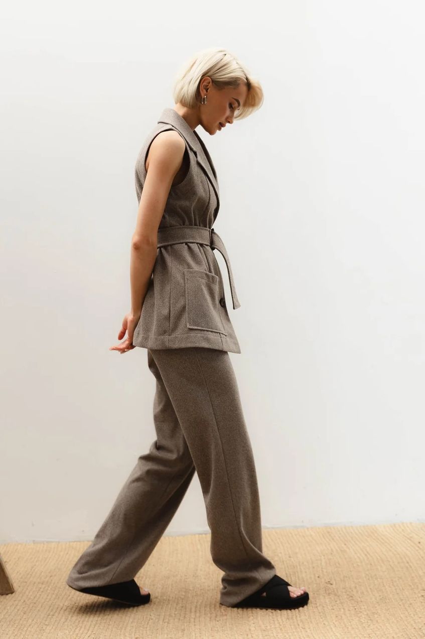 Жіночі класичні широкі брюки прямого крою SEV-2096.5459 бежеві