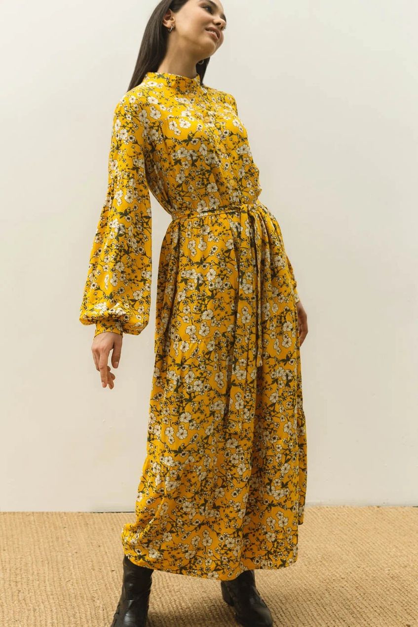 Жіноча сукня сорочка мідаксі з рюшами SEV-2048-1.53 жовта