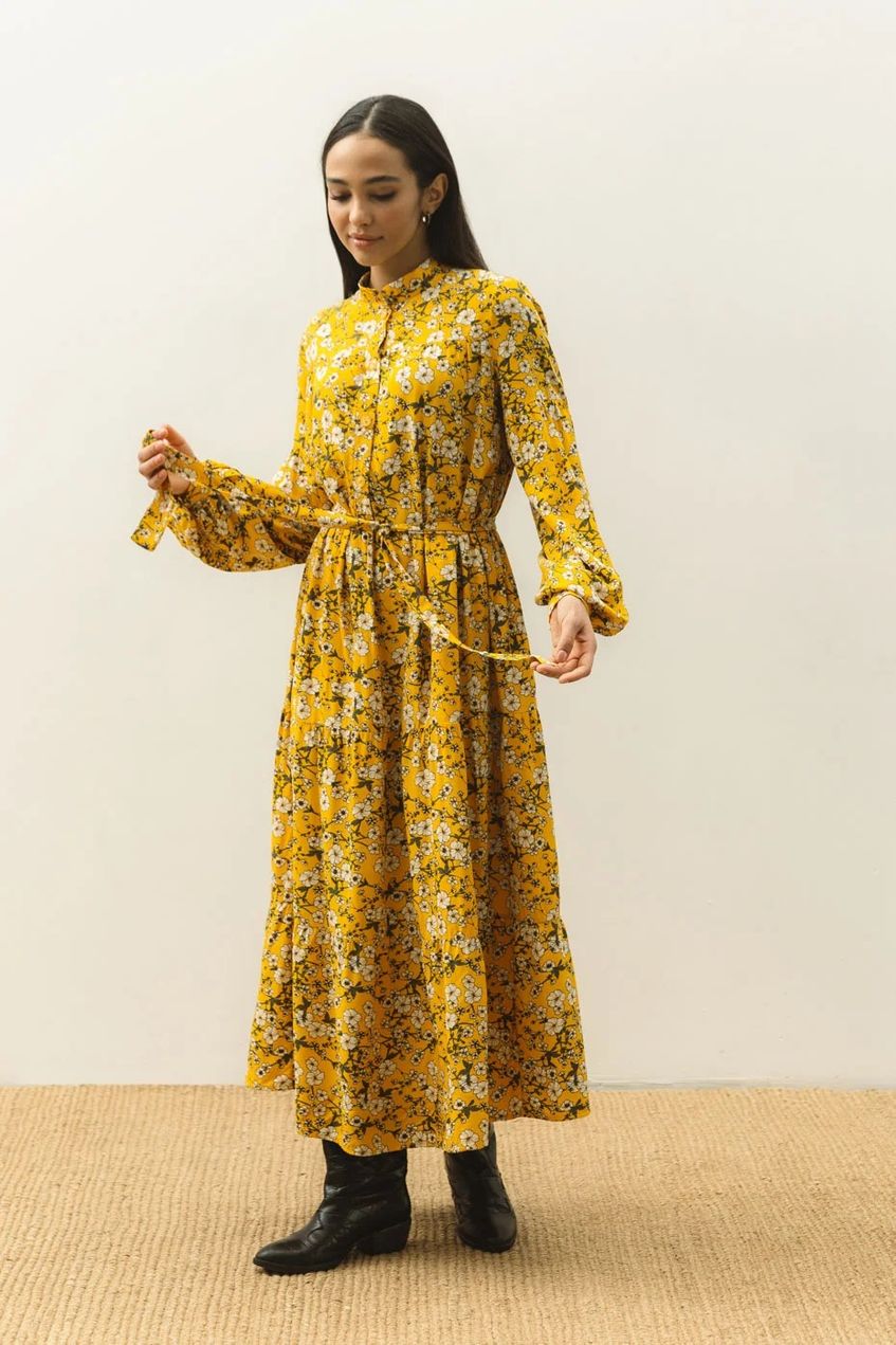 Женское платье рубашка мидакси с рюшами SEV-2048-1.5320 желтое