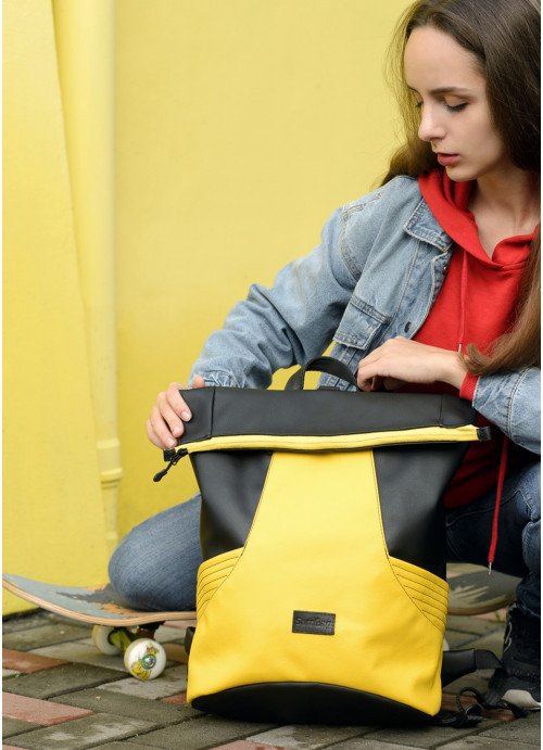 Женский рюкзак ролл Sambag RollTop Х Черный с желтым SB-24320628
