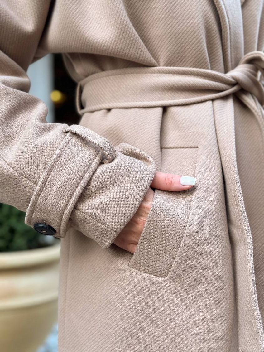 Женское кашемировое пальто на запах LL-230 бежевое