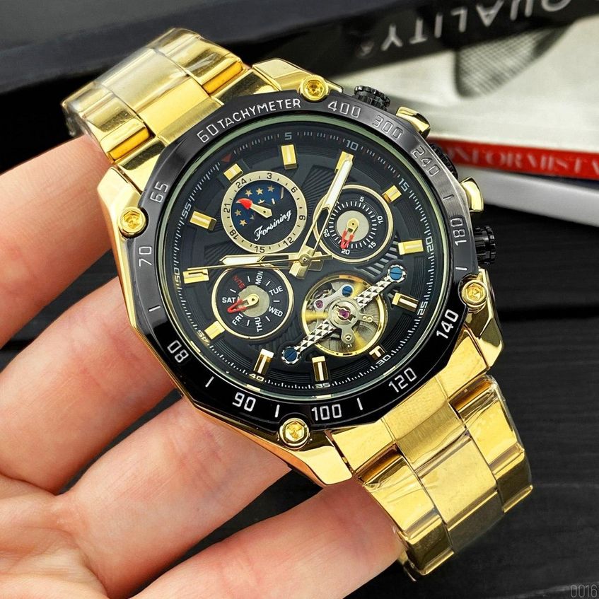 Часы мужские механические Forsining 6913 Gold-Black AB-1059-0016