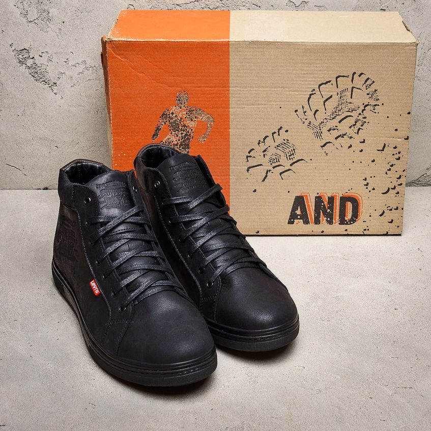 Мужские зимние кожаные ботинки Черные ПК-S бот