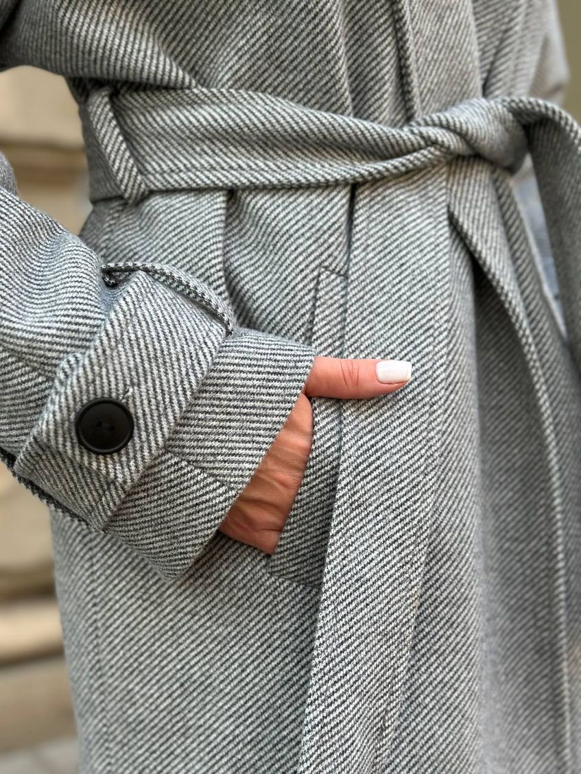 Жіноче кашемірове пальто на запах LL-230 сіре