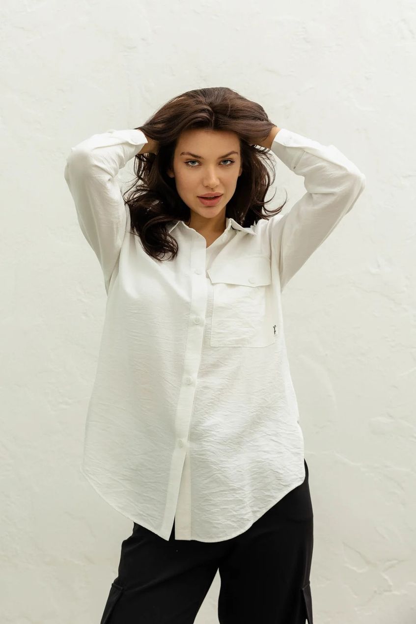 Жіноча льняна сорочка на гудзиках SEV-2067.5364 біла