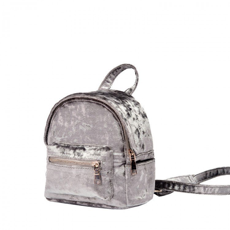 Велюровый мини рюкзак Yvonne Velours серый eps-8074