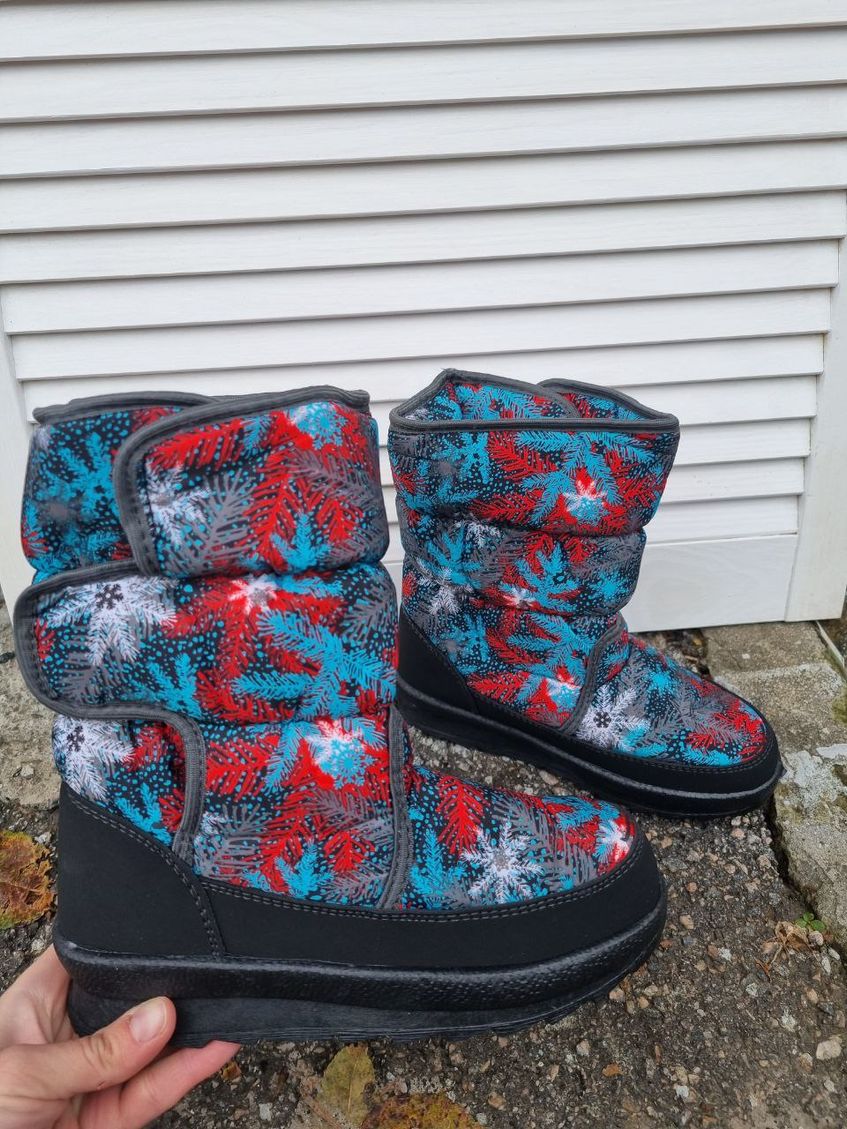 Жіночі чоботи зимові дутики зі сніжинкою SL-2854 Синє-чорні