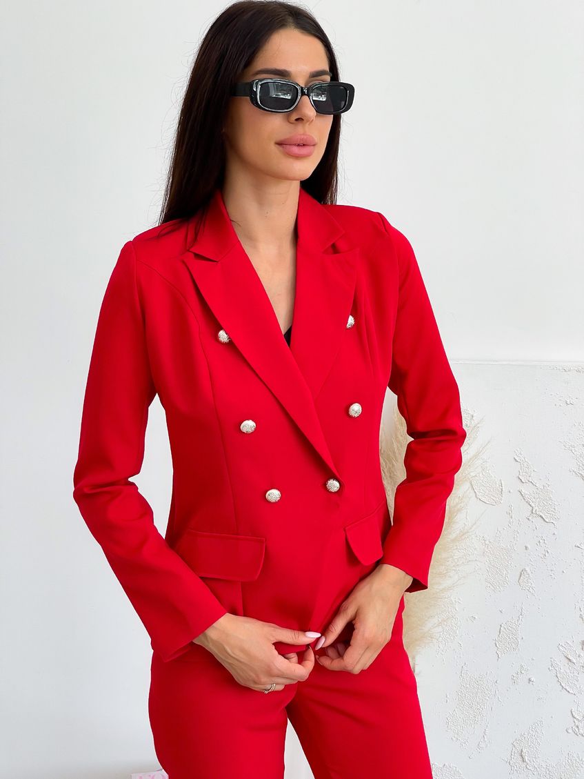Универсальный женский брючный костюм с пуговицами sh-206 Красный