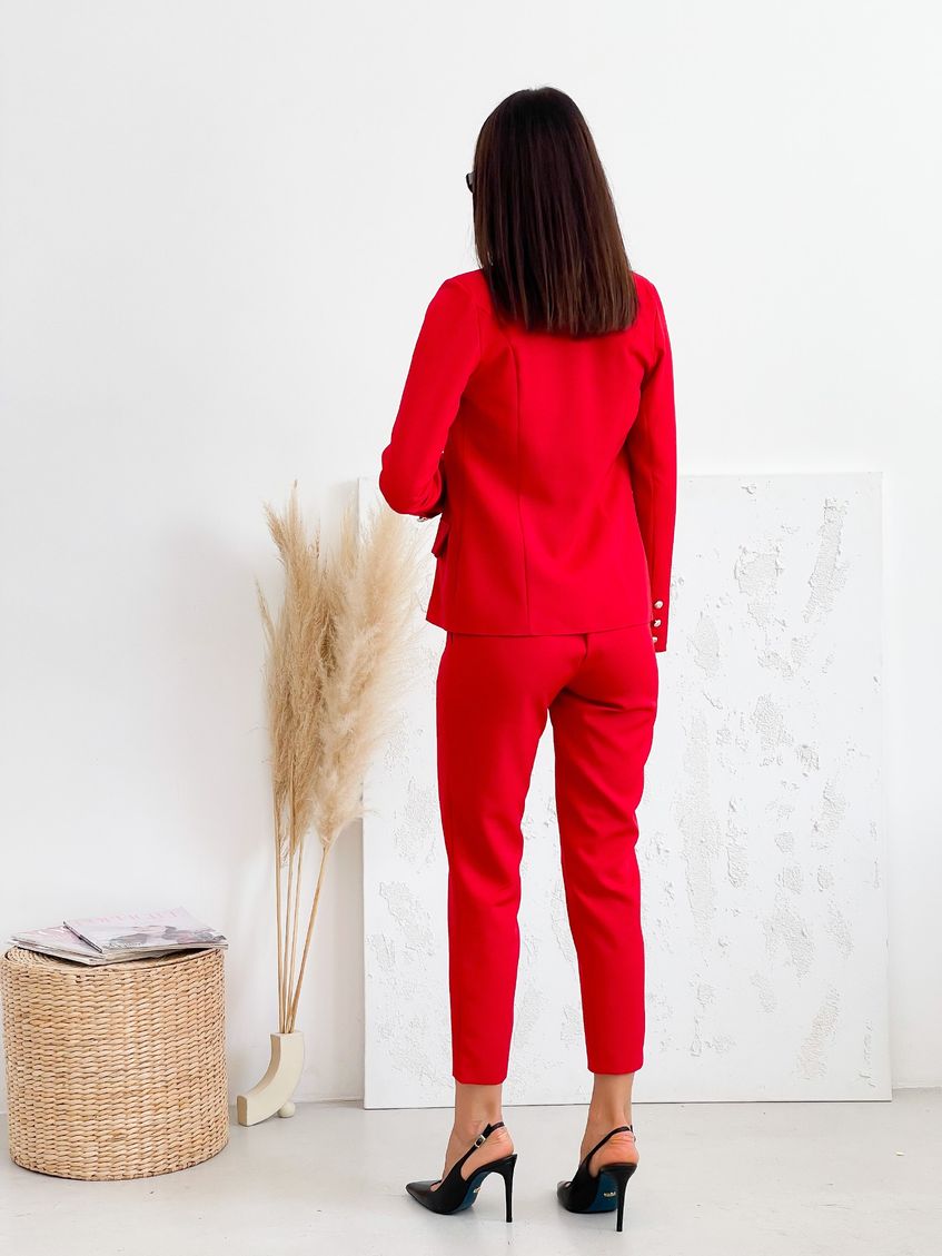Универсальный женский брючный костюм с пуговицами sh-206 Красный