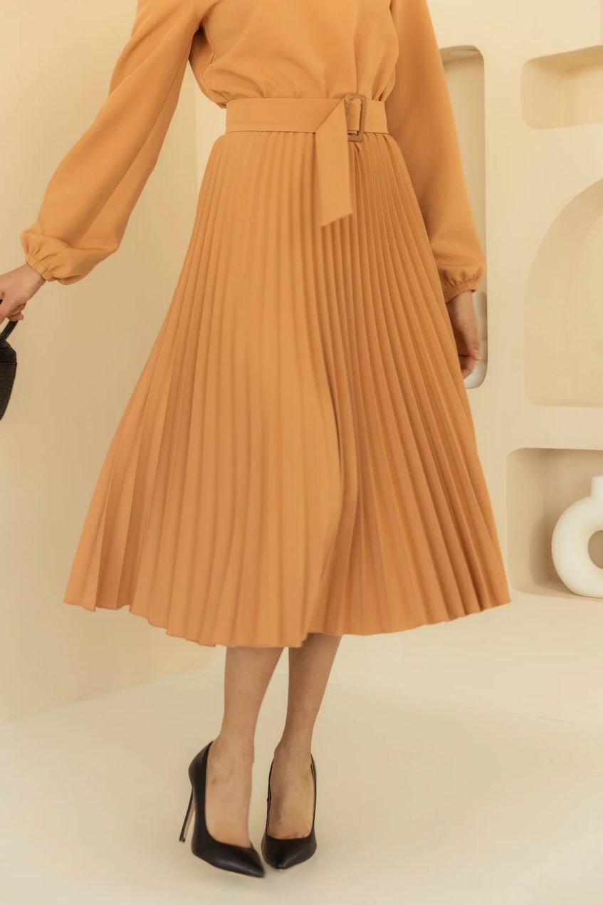 Жіноча повсякденна плісована сукня міді SEV-2138.5577 коричнева