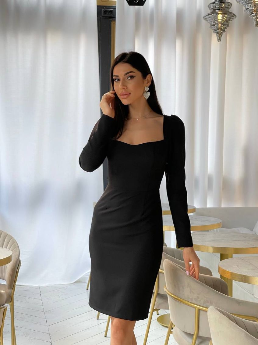 Женское деловое платье з длинным рукавом LL-132 Чёрное