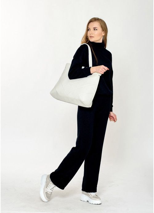 Жіноча велика сумка Sambag Shopper строчена біла SB-93380008