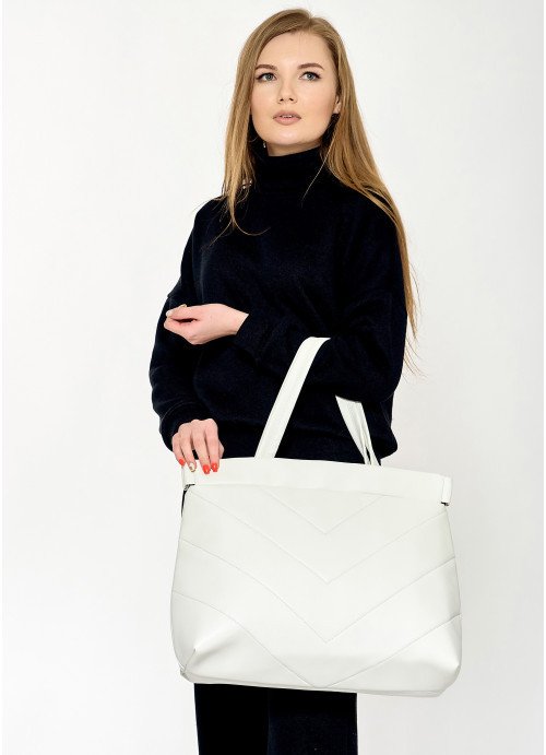 Жіноча велика сумка Sambag Shopper строчена біла SB-93380008
