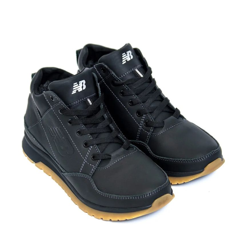 Зимние мужские кожаные кроссовки ПК-100 черн бот Черные