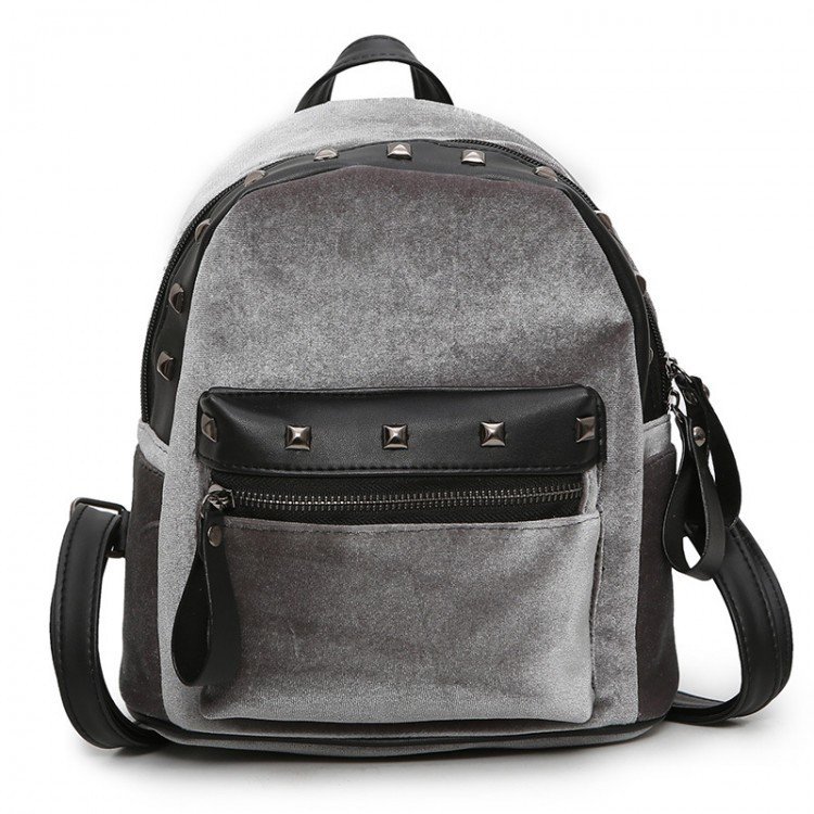 Велюровый женский рюкзак Jesse Velor серый eps-8019